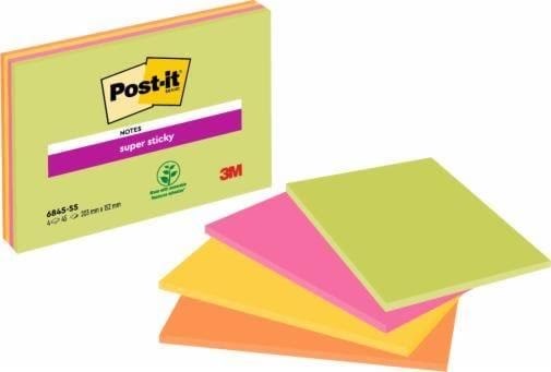 3M Post-it uper Sticky Meeting Notes 203 mm x 152 mm 45 Sheets (Neon) Notesbog 7100234637
