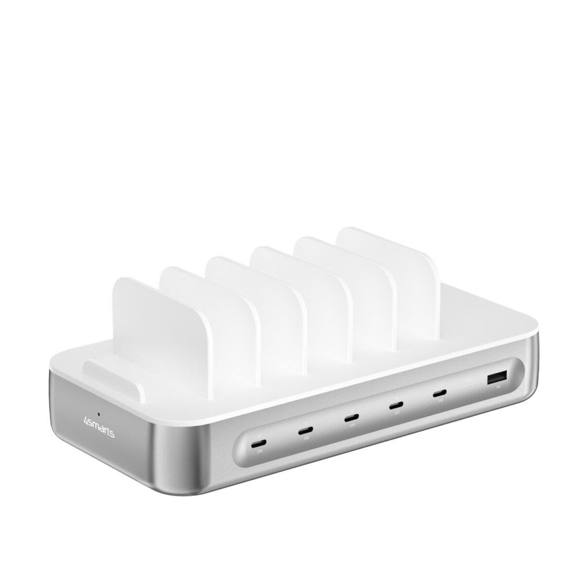 4smarts Charging station Team 100W 1x USB-A port 5x USB-C ports includes 6 cables silver Mobil Oplader 541281