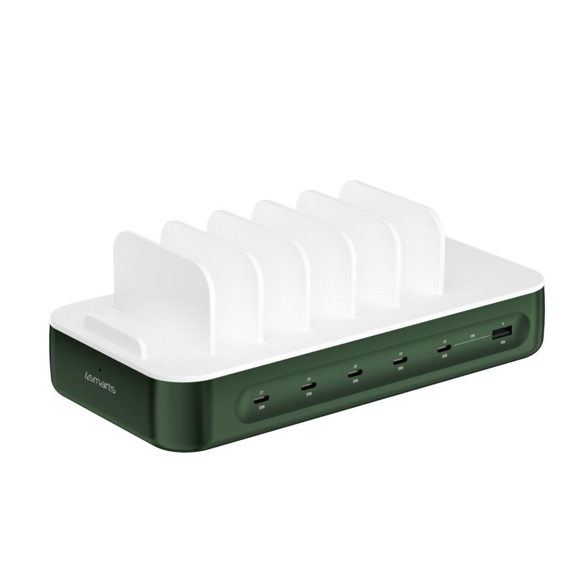 4smarts Charging station Team 100W 1x USB-A port 5x USB-C ports includes 6 cables green Mobil Oplader 541282