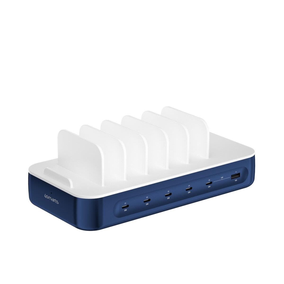 4smarts Charging station Team 100W 1x USB-A port 5x USB-C ports includes 6 cables navy Mobil Oplader 541279