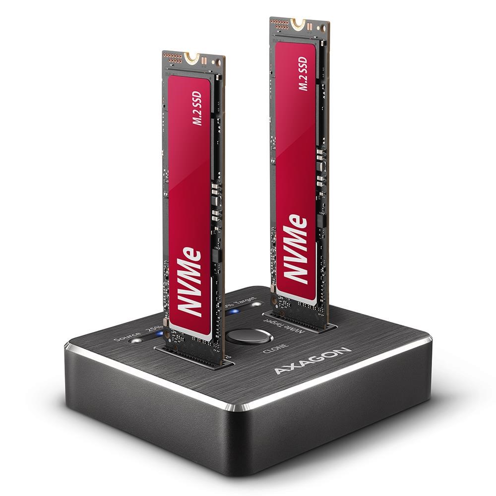 AXAGON CloneMaster USB-C 10 Gbps Dual NVMe M.2 SSD Dock Harddisk Tilbehør ADSA-M2C