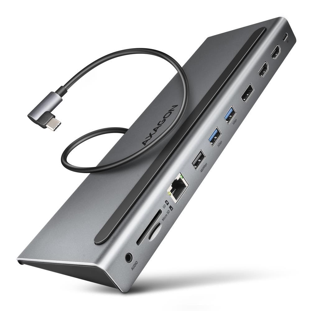 AXAGON Triple 4K Display SuperSpeed USB-C-hub USB hub - USB 3.2 - 11 ports - Grå