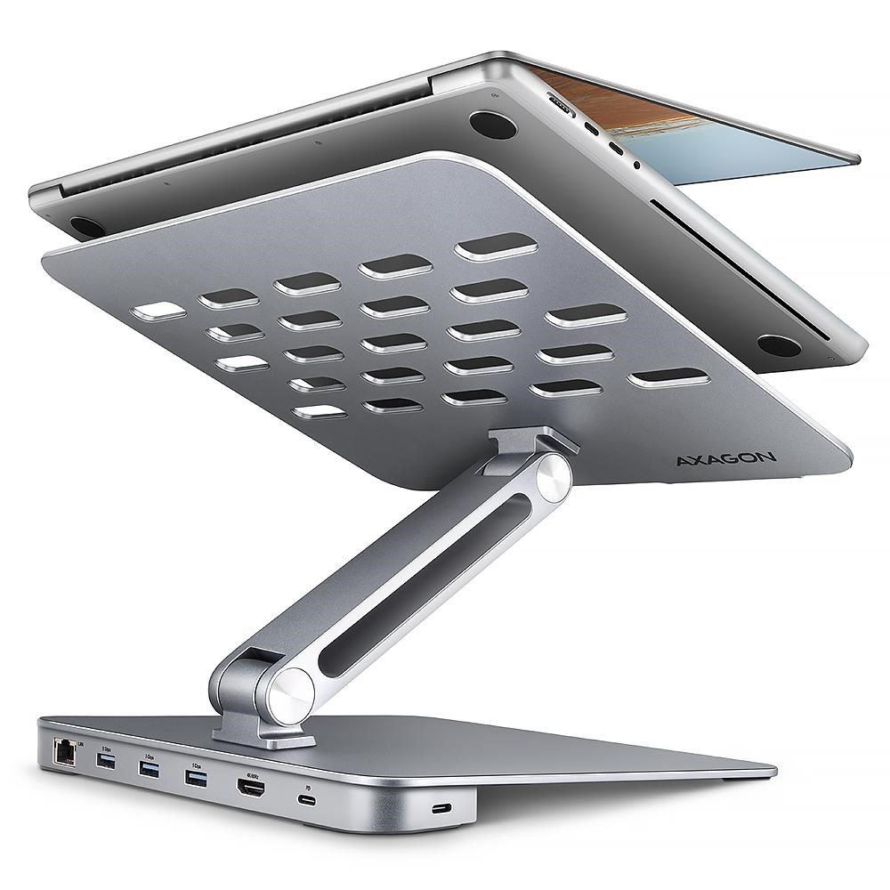 AXAGON Aluminium stander 7-i-1 USB-C 5 Gbps Hub USB hub - USB 3.2 - 7 ports - Sølv Usb Hub HMC-STND