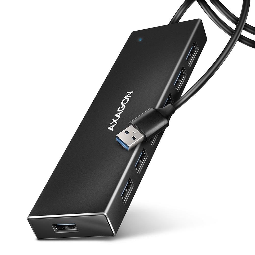 AXAGON SuperSpeed USB-A flad hub med 1 m kabel USB hub - USB 3.2 - 7 ports - Sort