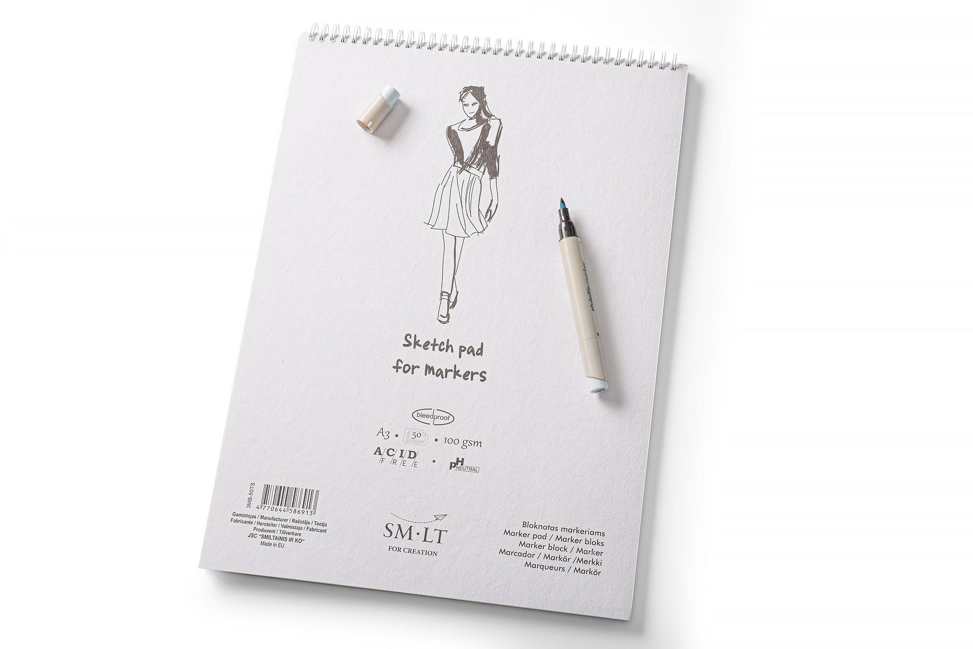 SMLT Tegneblok MARKER papir. A3. 100g. Notesbog SM106-A3