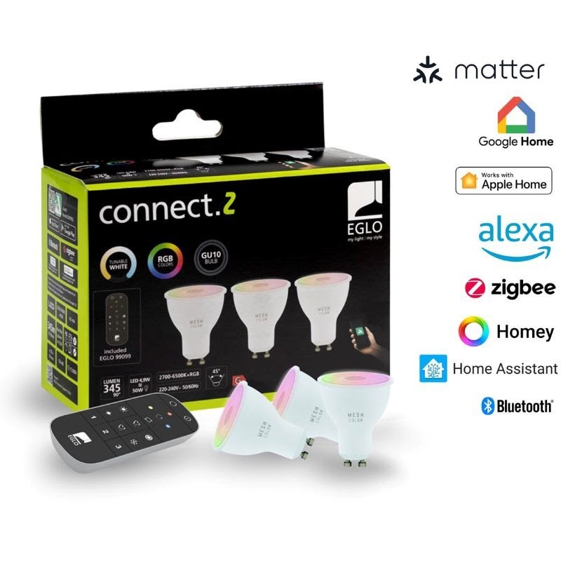 EGLO CONNECT.Z SÆT FJERNBETJENING + 3 GU10 opal SMART pærer M/FARVER(RGB) OG TUNABLE WHITE