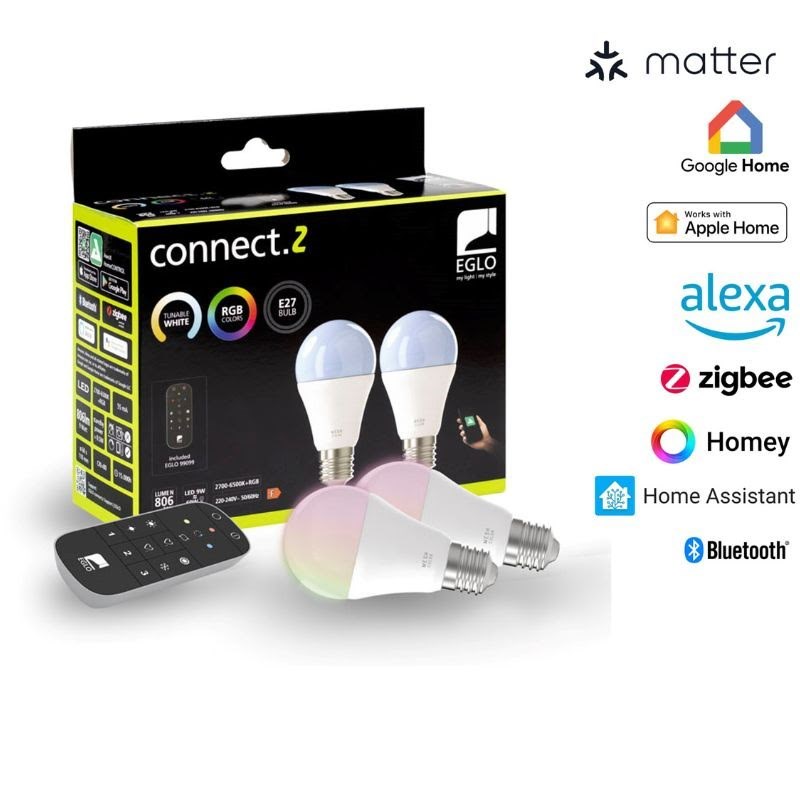 EGLO CONNECT.Z SÆT FJERNBETJENING + 2 E27 A60 opal SMART pærer M/FARVER(RGB) OG TUNABLE WHITE Smart Home 110399