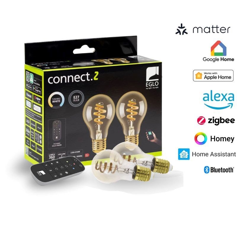 EGLO CONNECT.Z SÆT FJERNBETJENING + 2 E27 A60 spiral amber SMART pærer M/TUNABLE WHITE