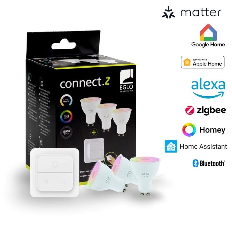 EGLO CONNECT.Z SÆT AFBRYDER + 3 GU10 opal SMART pærer M/FARVER(RGB) OG TUNABLE WHITE