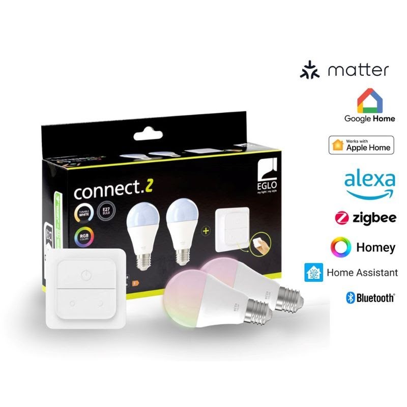EGLO CONNECT.Z SÆT AFBRYDER + 2 E27 A60 opal SMART pærer M/FARVER(RGB) OG TUNABLE WHITE Smart Home 110418