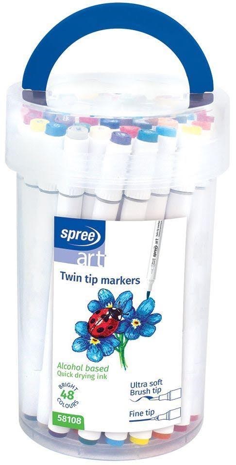SPREE TWIN MARKER 48 farver. Pensel/fine tip Hobby Artikler 58108