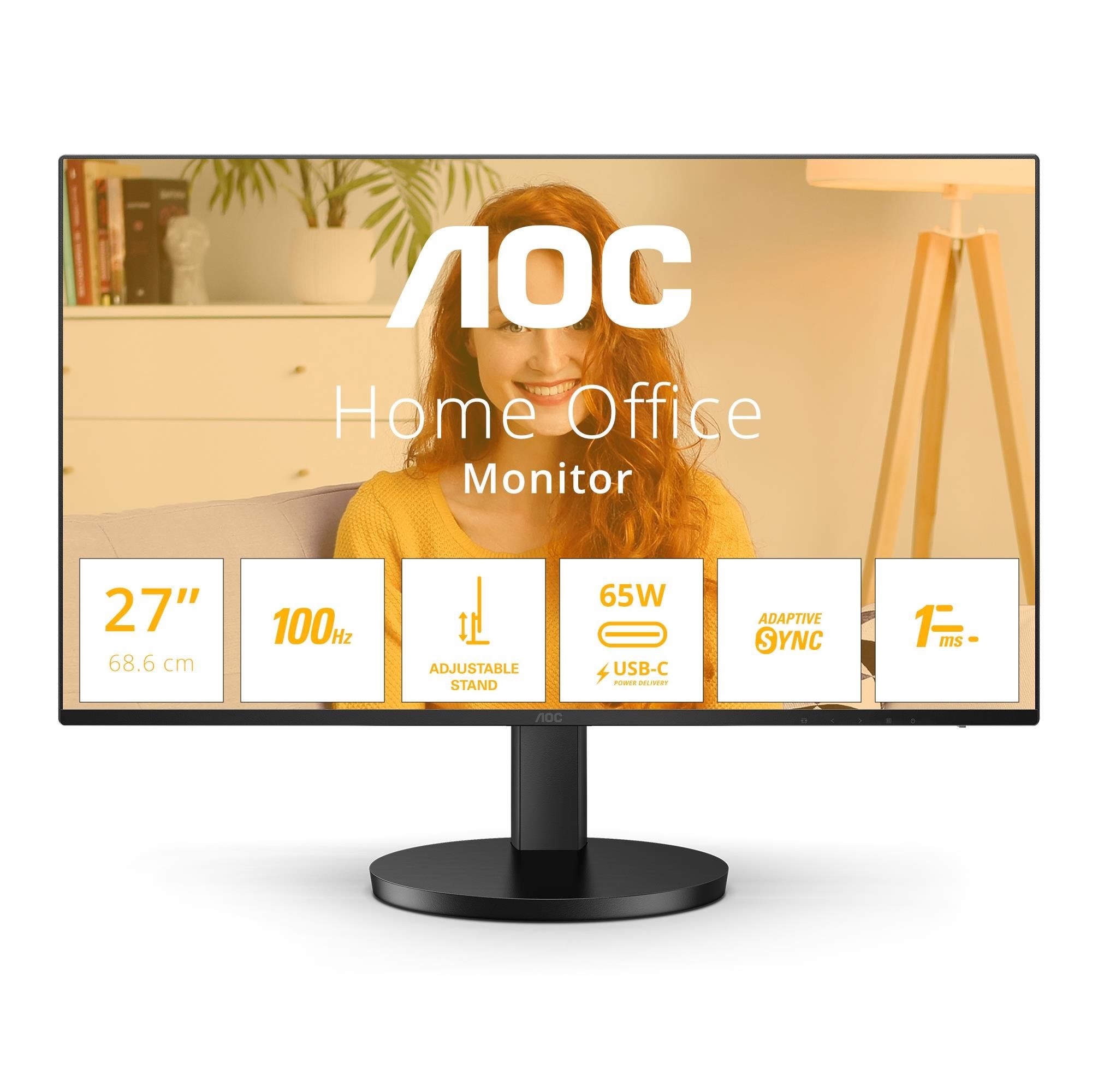 27" AOC Q27B3CF2 - 2560x1440 (QHD) - 100Hz - IPS - 65W USB-C Computerskærm Black