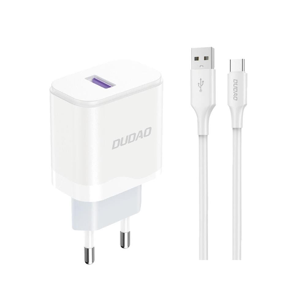 Dudao A20EU USB-A 18W wall charger - white + USB-A - USB-C cable Mobil Oplader 6976625332007