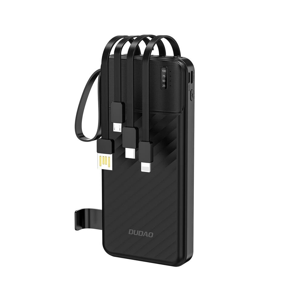 Dudao K11 10000mAh Powerbank with Built-in Cables - Black - 10000 mAh Powerbank Sort 6977196681853