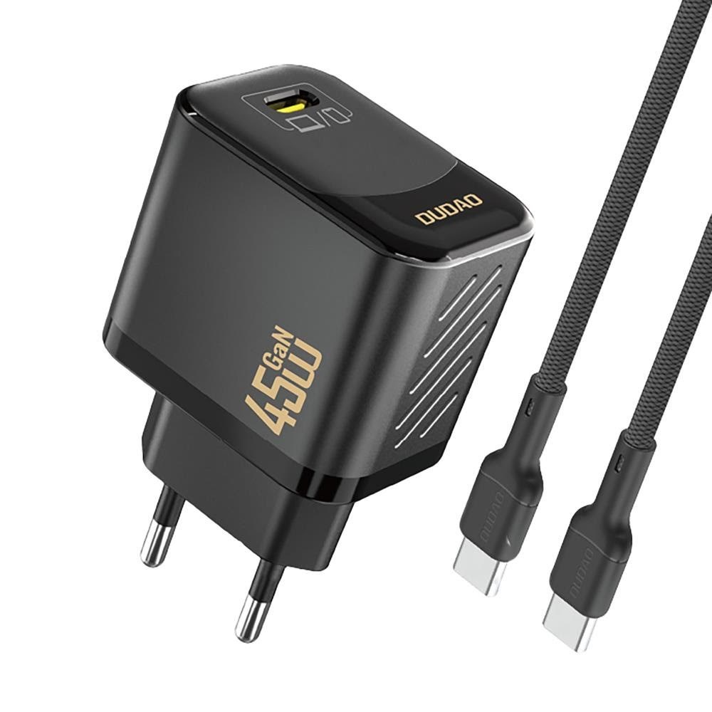 Dudao A28C 45W GaN Wall Charger + USB-C Cable - Black Mobil Oplader 6976625334278