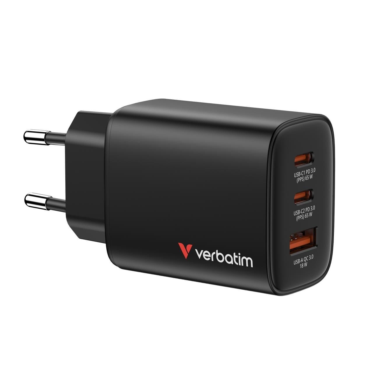 Verbatim Essentials GaN Charger 65W EU plug Black Mobil Oplader 32352