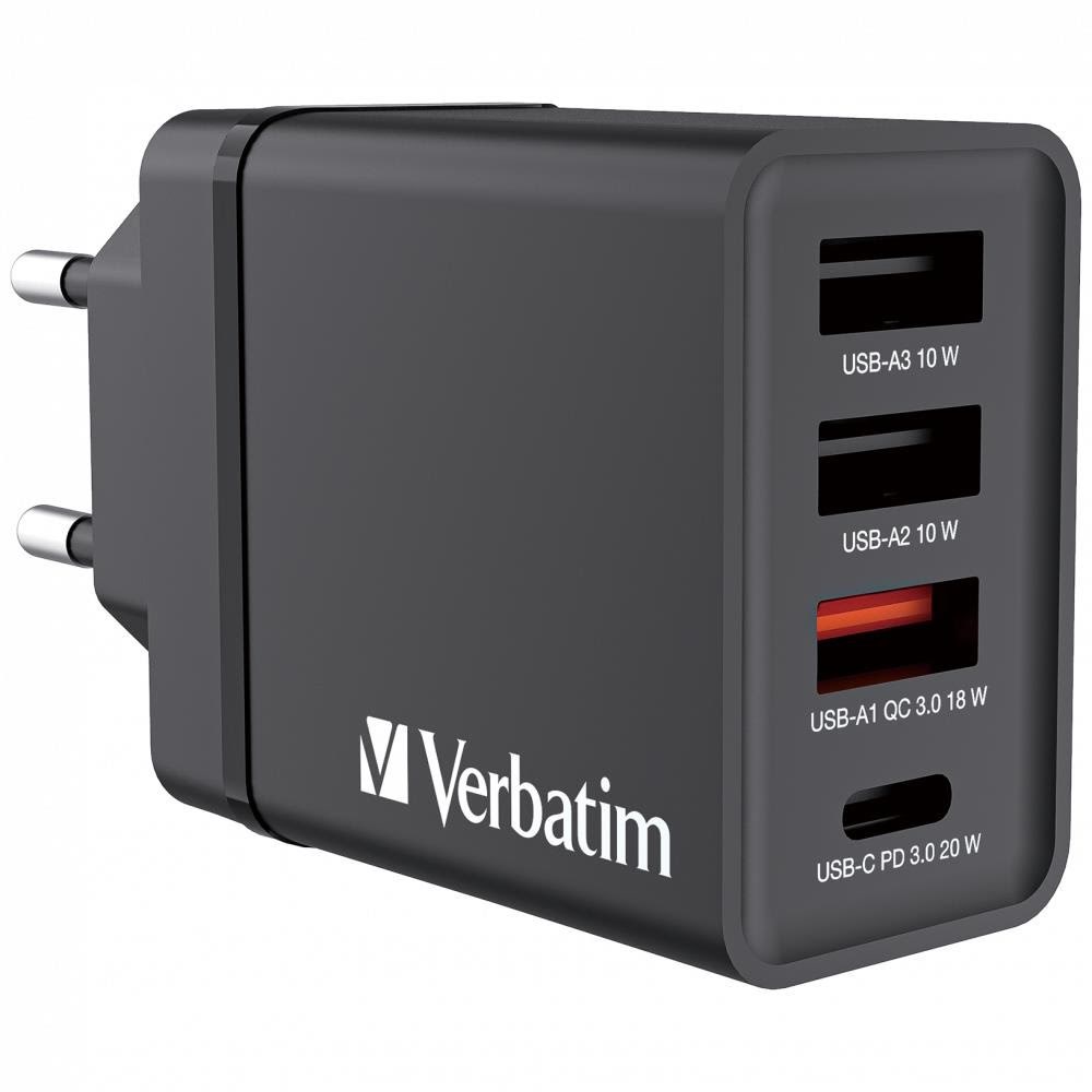 Verbatim 30W 4-Port USB Wall Charger - Black Mobil Oplader 49700