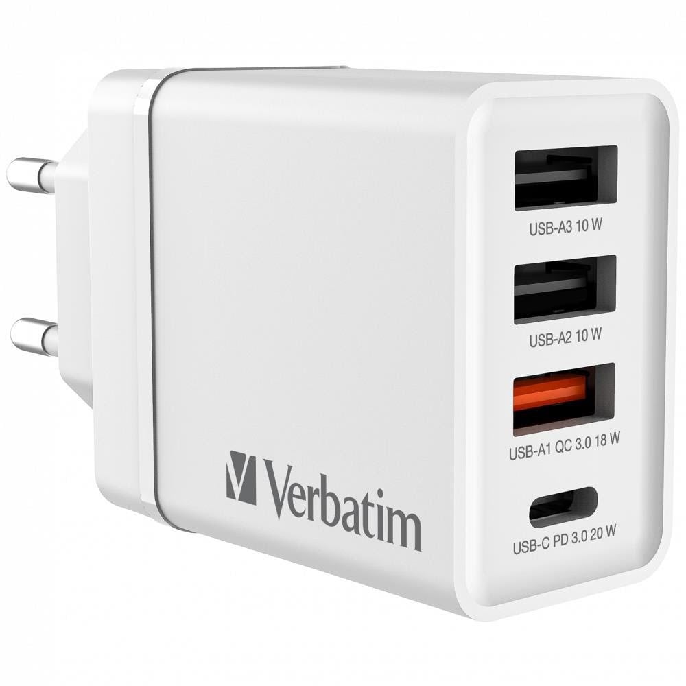 Verbatim 30W 4-Port USB Wall Charger - White Mobil Oplader 49701