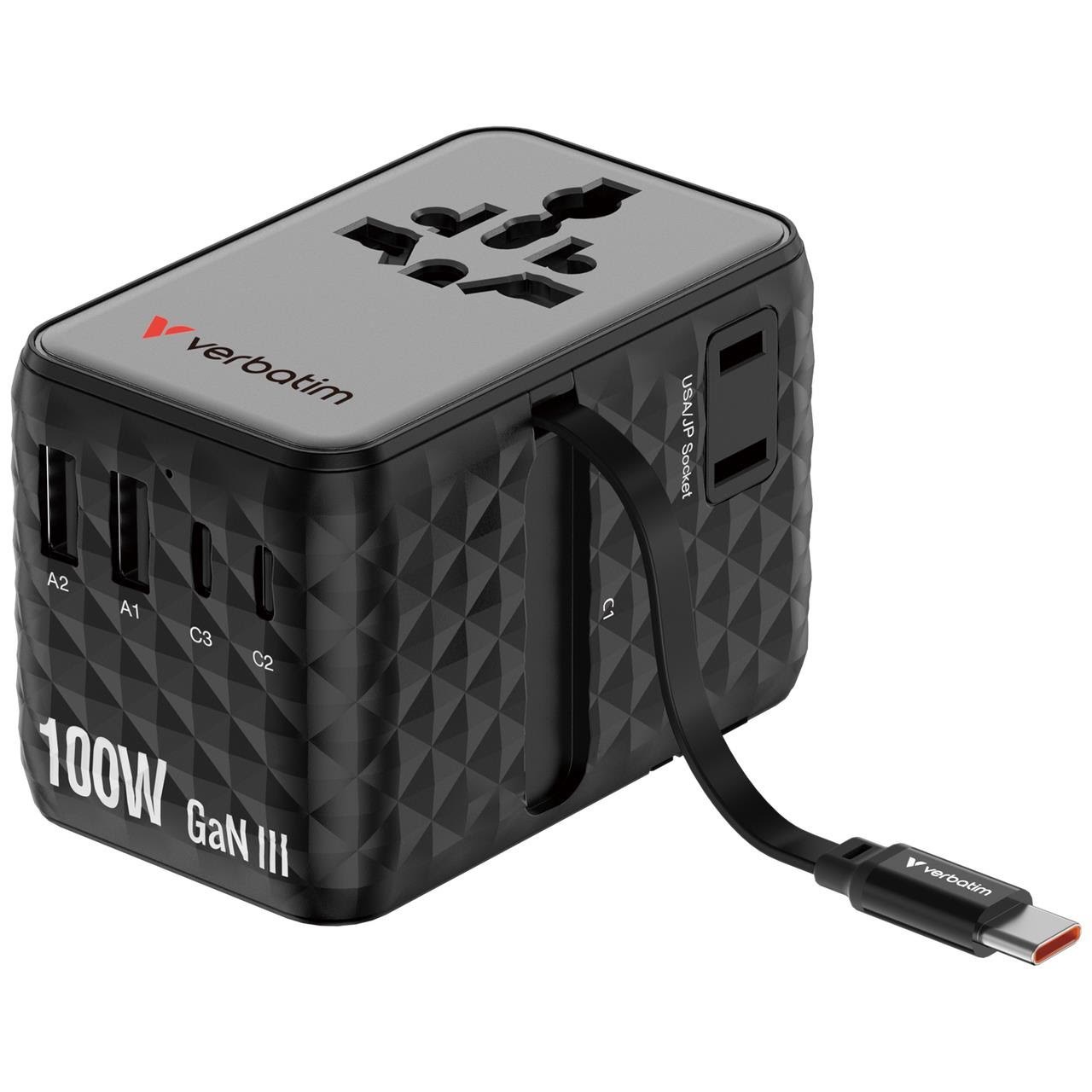 Verbatim Charge ’n’ Travel 100W Travel Adapter w/ Cable Bla Mobil Oplader 30191