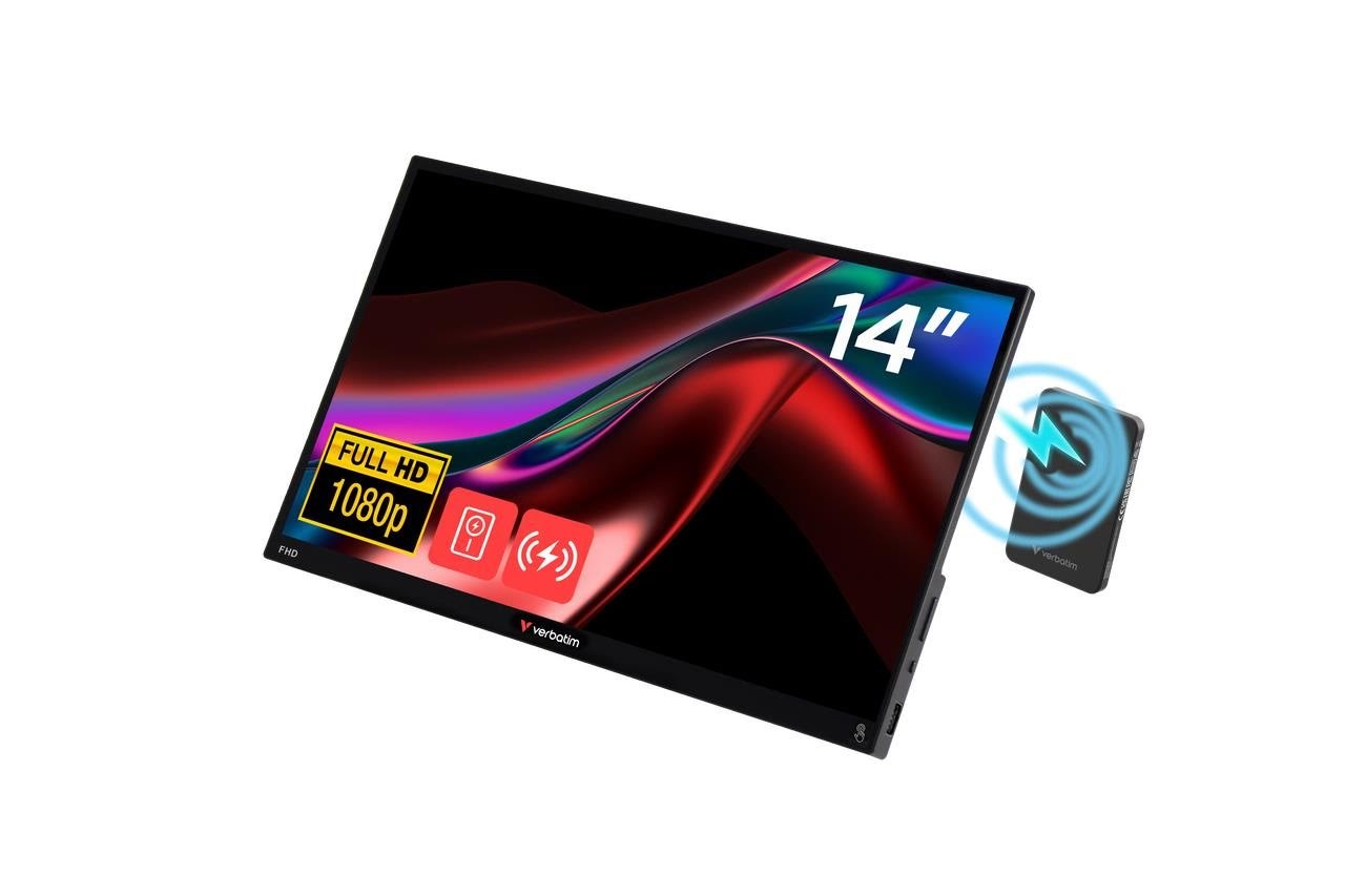 Touchskærm14" Verbatim Portable Touchscreen Monitor Light 14" Full HD 1080p & Wireless Power Supply