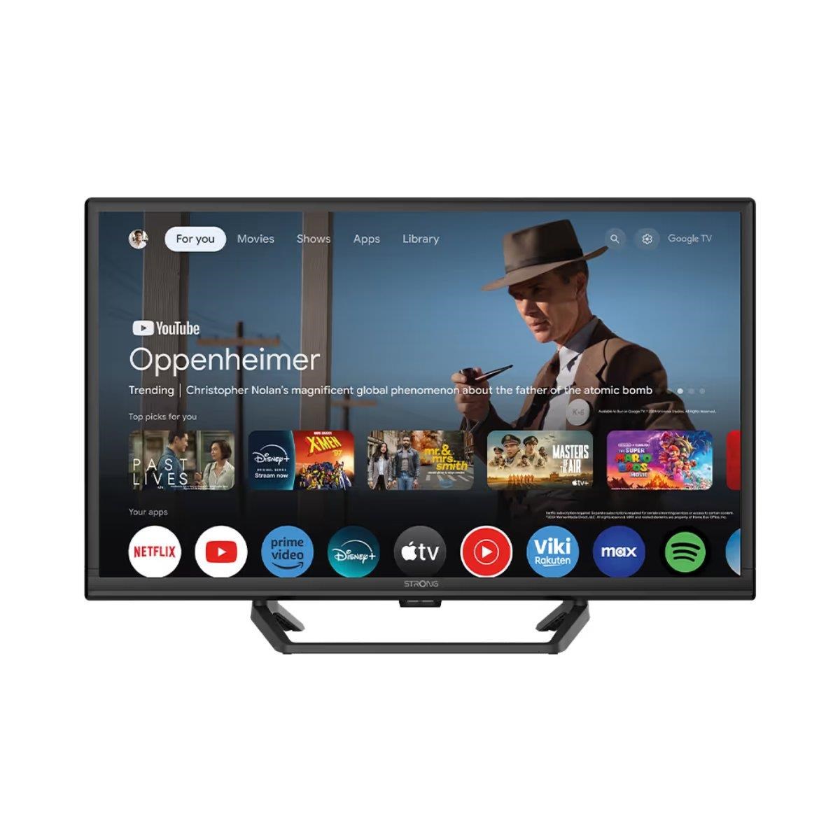 Strong 24" Fladskærms TV LED 720p High Dynamic Range 10 (HDR10) HD 12V GOOGLE TV Central Stand | HDR 10 Fjernsyn Sort SRT24HG4723C