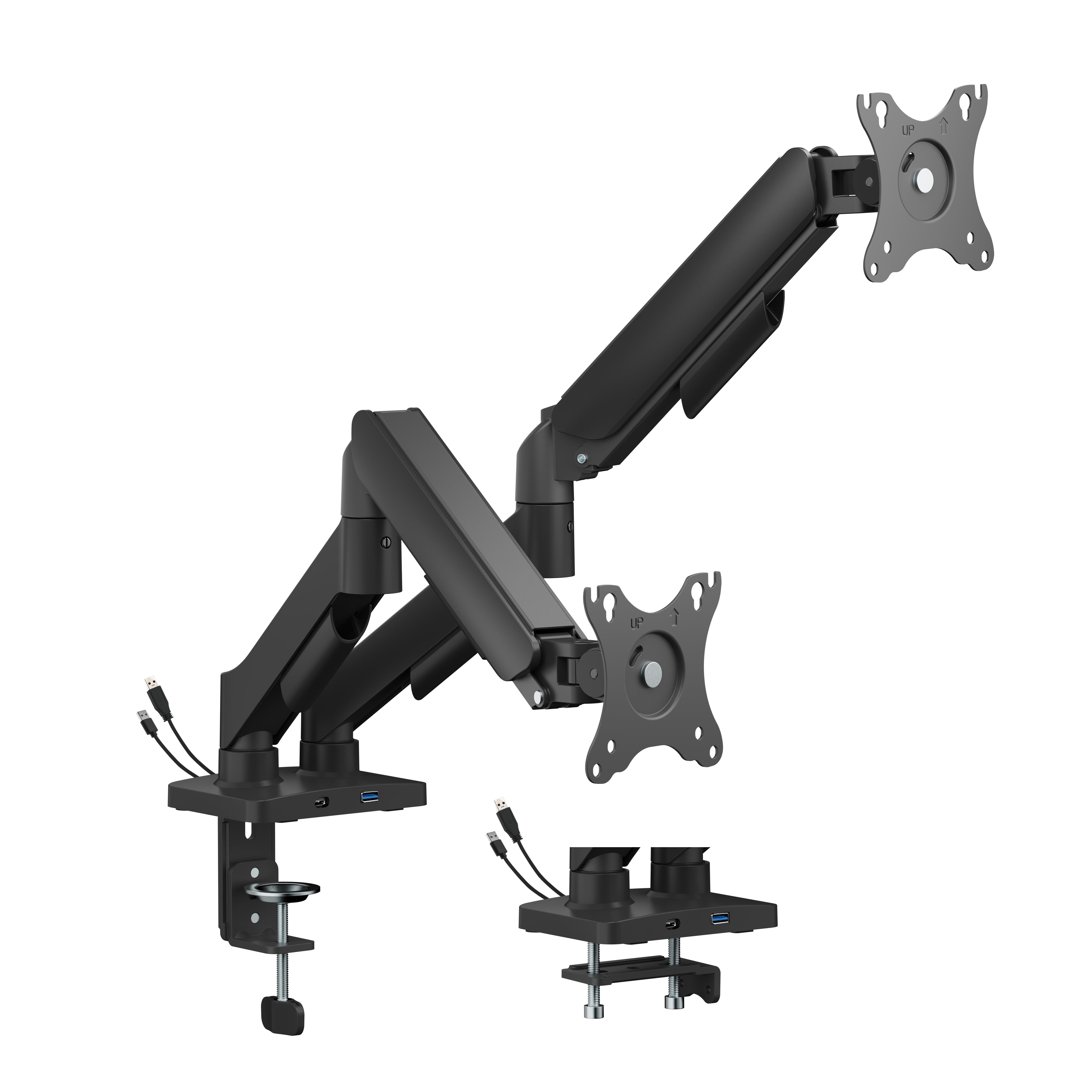 Gembird Adjustable desk display mounting arm with USB ports 2-displays 17"-32"