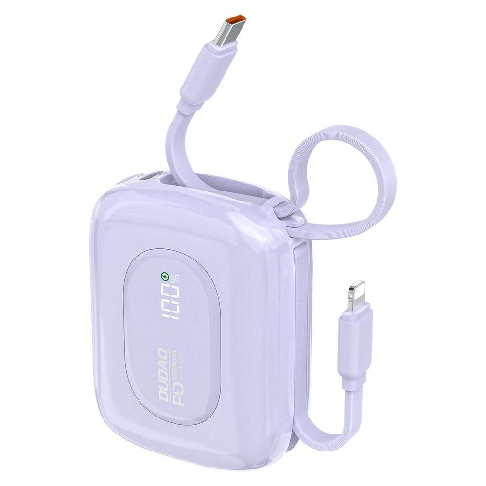 Dudao K32 22.5W 10000 mAh Powerbank with Built-in USB-C/ Lightning Cable - Purple - 10000 mAh Powerbank Lilla 6977196682041