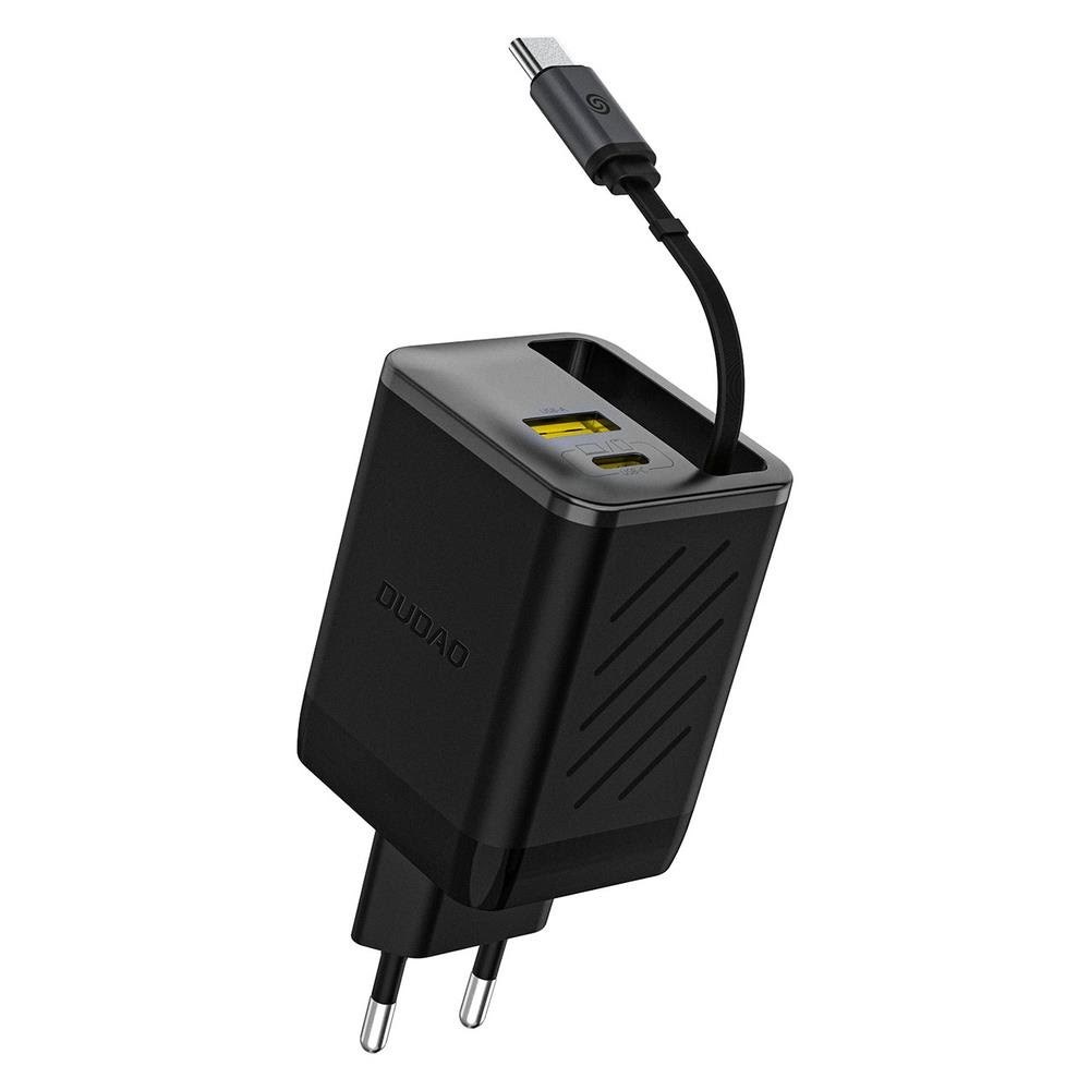Dudao A67EU GaN 67W Wall Charger with Built-in Retractable USB-C Power Delivery Quick Charge Cable - Black Mobil Oplader 6977196682317