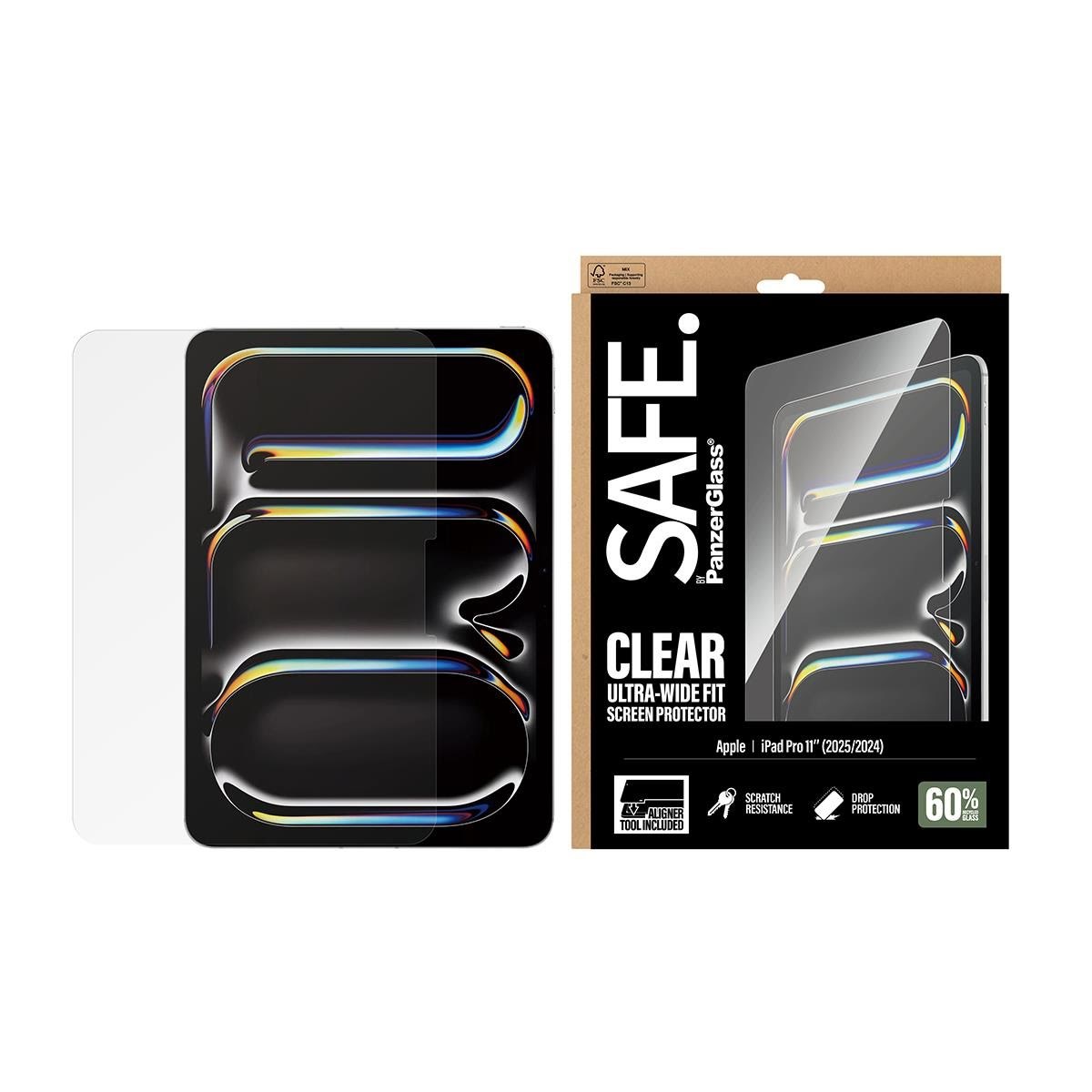 SAFE by PanzerGlass Screen Protector iPad Pro 11" (2024-2025) | Ultra-Wide Fit w. Fastfit tool Tablet Tilbehør SA80756