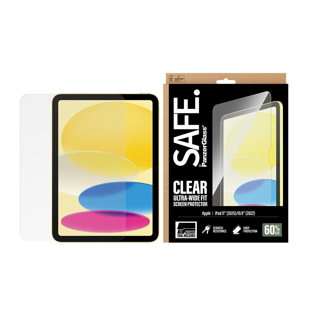 SAFE by PanzerGlass Screen Protector iPad 11" (2025) | 10.9" (2022) | Ultra-Wide Fit w. Fastfit tool Tablet Tilbehør SA34342
