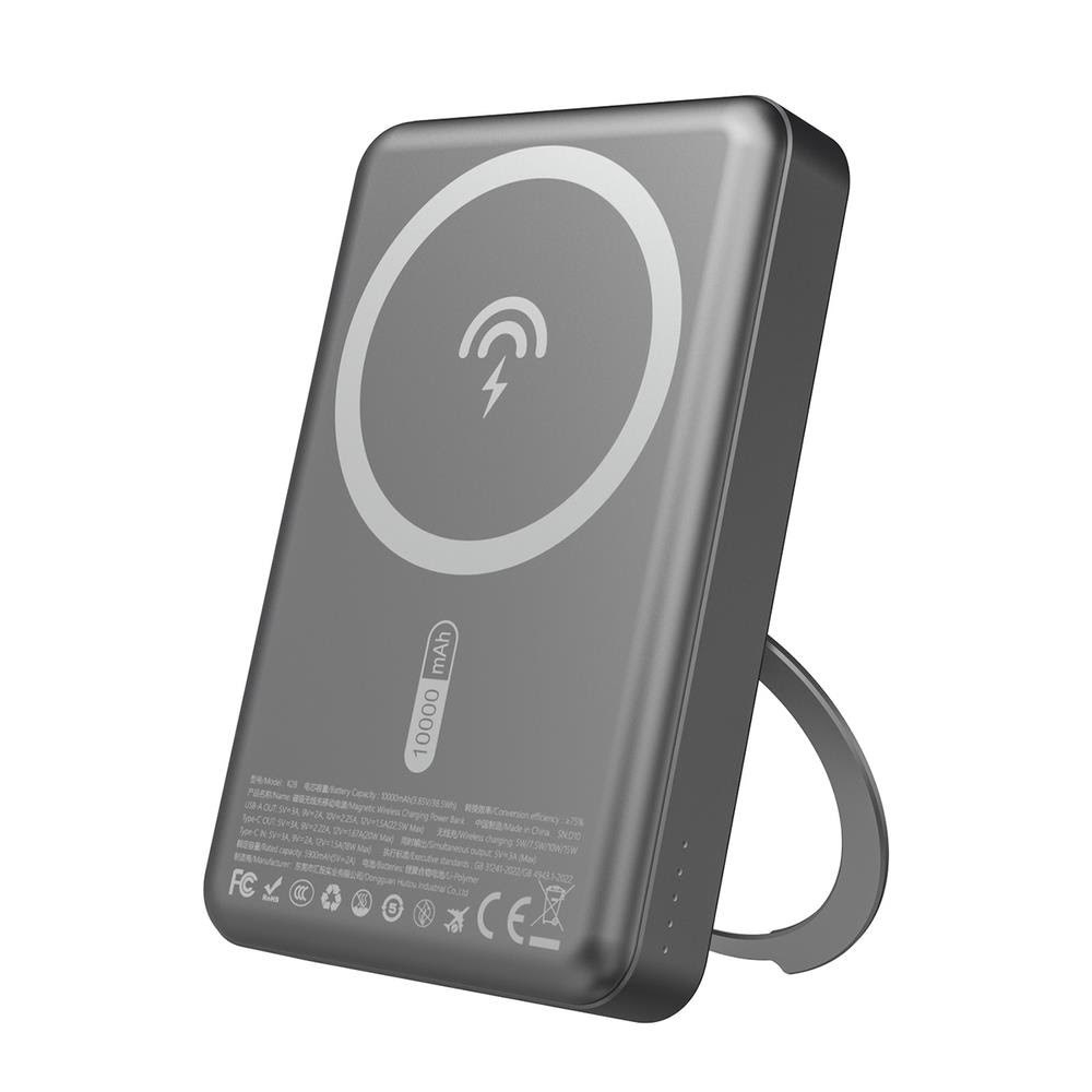 Dudao K28 10000mAh PD 22.5W MagSafe Powerbank with Metal Case and Ring Stand - Gray - 10000 mAh Powerbank Grå 6977196680146