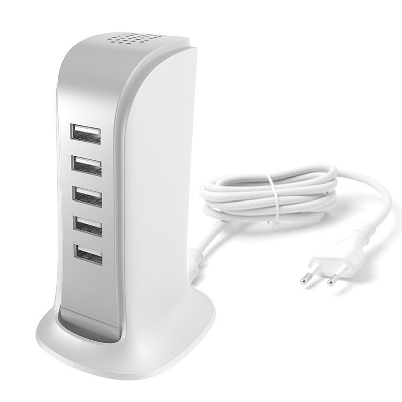 Dudao 5x USB charger with built-in EU power cable white (A5EU) Mobil Oplader 6977196682638