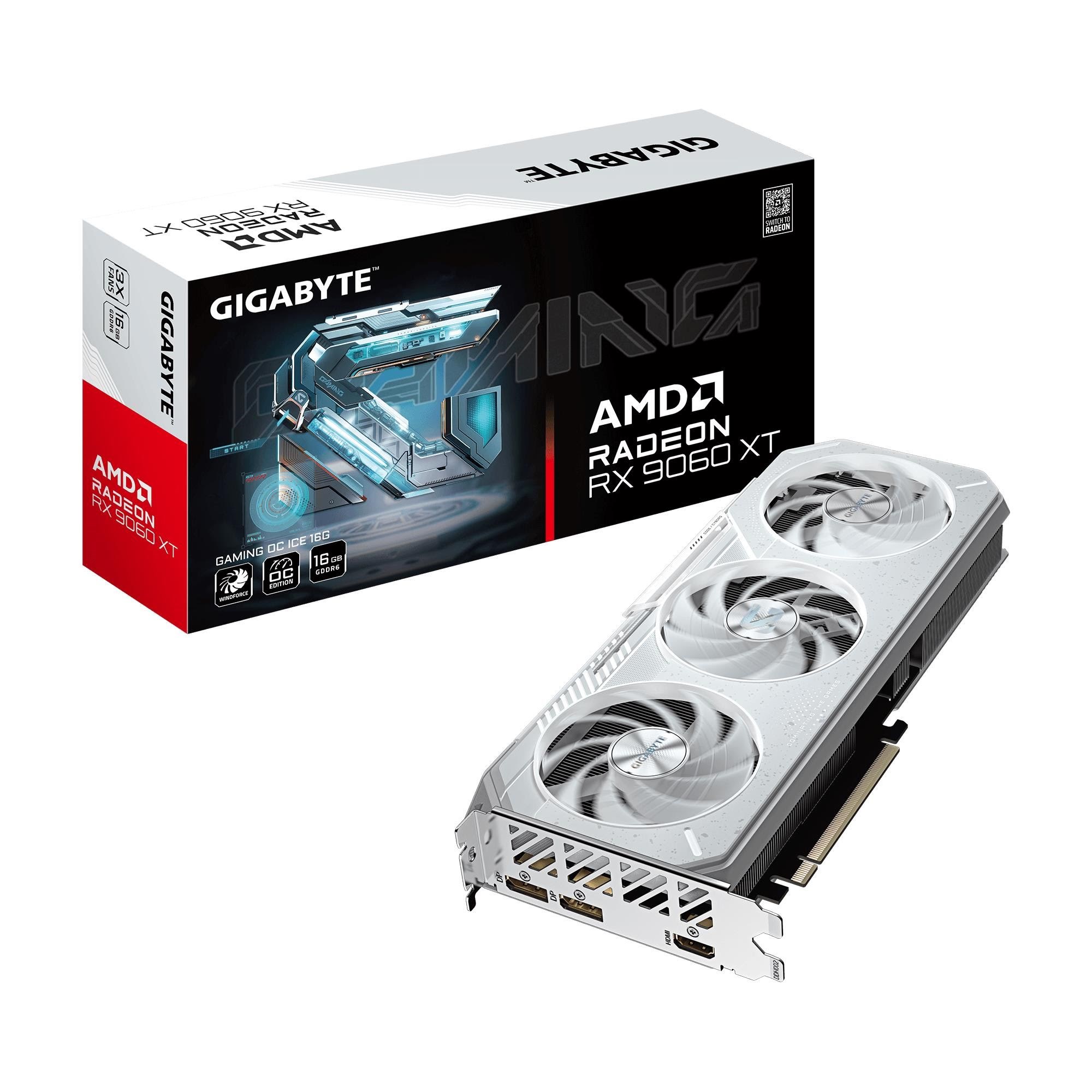 GIGABYTE Radeon RX 9060 XT GAMING OC ICE - 16GB GDDR6 RAM - Grafikkort Grafikkort Hvid GV-R906XGAMINGOCICE-16GD