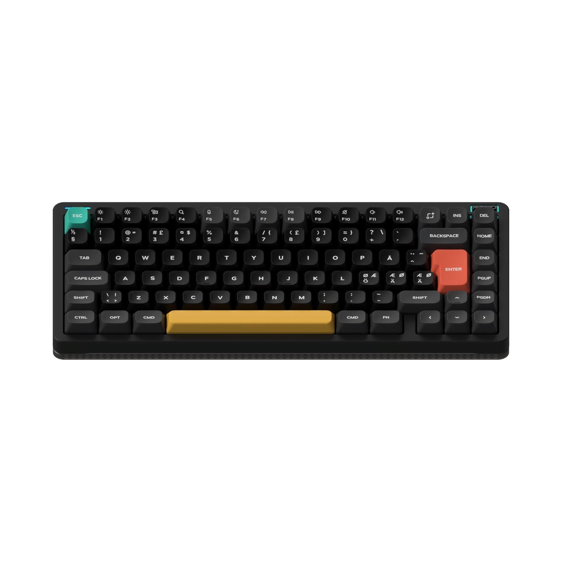 NuPhy Halo75 V2 Obsidian Black - Lemon - Gaming Tastatur - Uden Numpad - Nordisk - Sort Tastatur 0205073