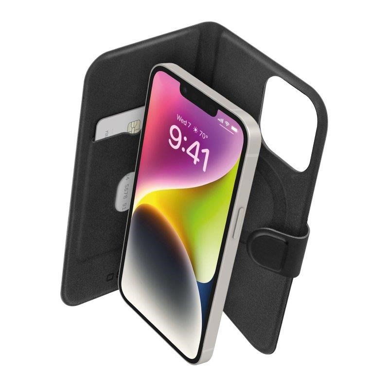 SBS iPhone 14/13 wallet etui med slankt design, kortplads og magnetisk lukning, kompatibelt med MagSafe-opladning - Sort Mobilcover TEBKMAGSLIMIP1461K