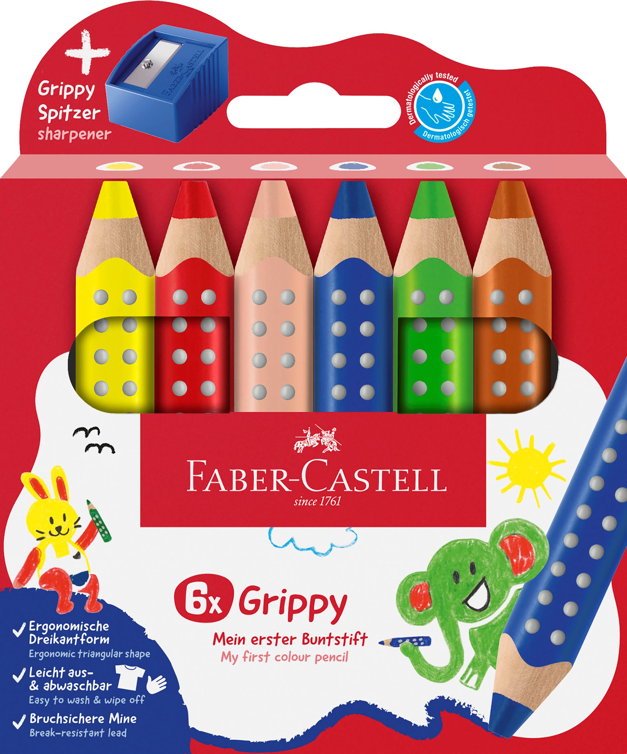 Faber-Castell Grippy XXL Jumbo 6 ass+spidser Tegneværktøj Farvet blyant 110635