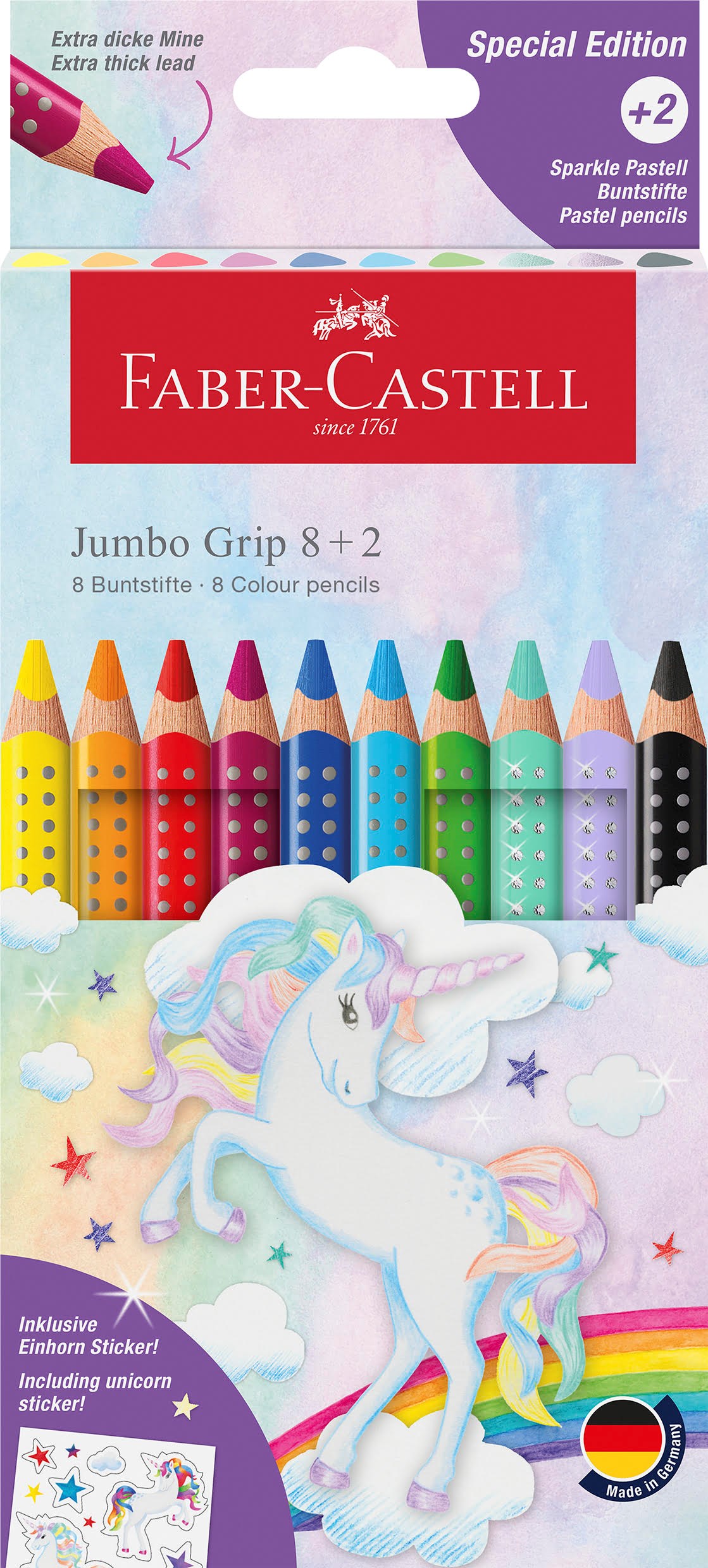 Faber-Castell Jumbo Grip unicorn+stickers 8+2 sparkle Tegneværktøj Farvet blyant 110923