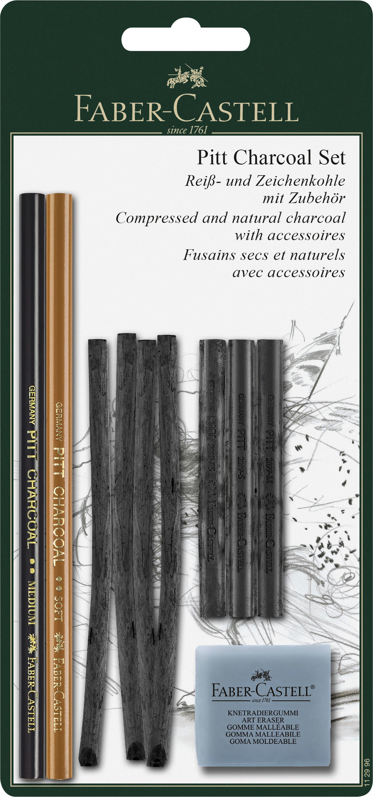 Faber-Castell Pitt charcoal pencil+kul+knetg. BK Tegneværktøj 112996