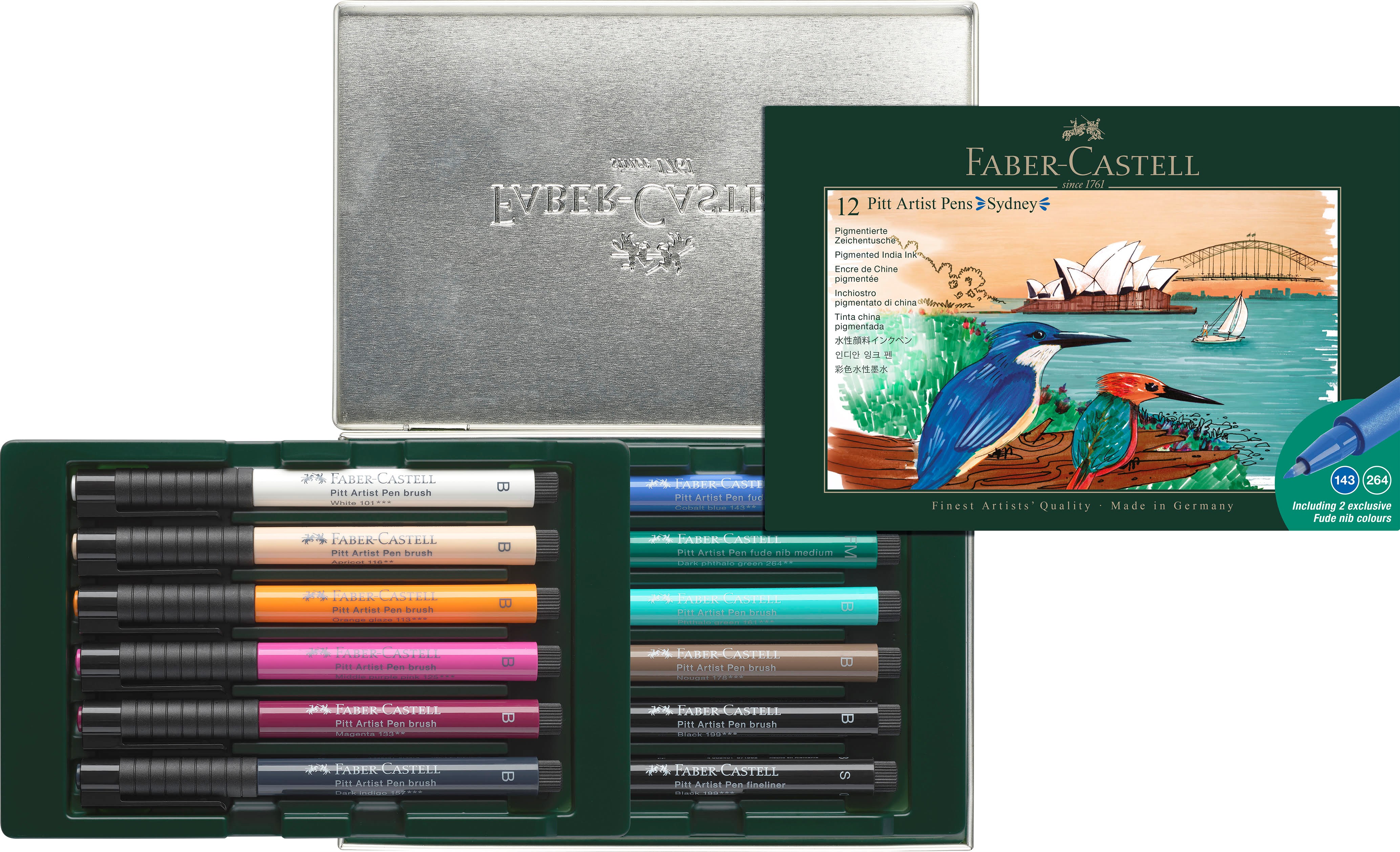 Faber-Castell Pitt Artist Pen tin set Sydney, 12 ass Tegneværktøj 267138
