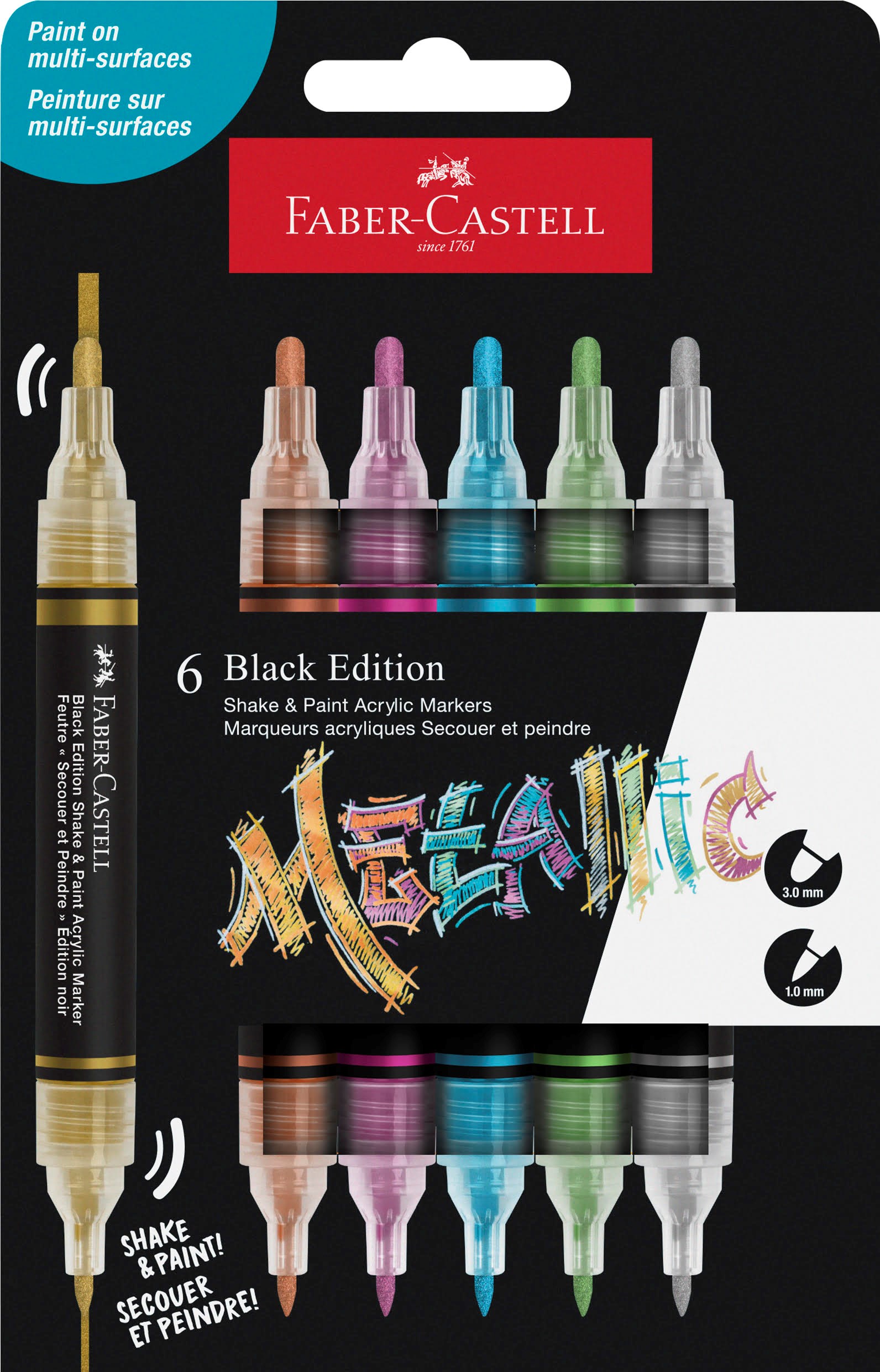 Faber-Castell Black Edition Shake&Paint Acrylic Marker 6 ass metallic 2025 Tegneværktøj 285517