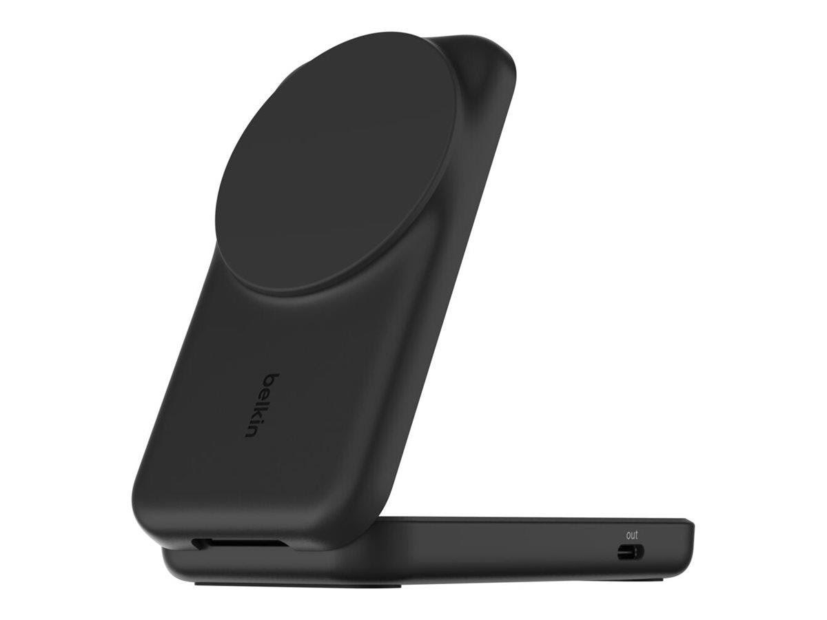 Belkin UltraCharge wireless charging stand - 2-in-1 Qi2 magnetic foldable - + AC power adapter - 24 pin USB-C - 25 Watt Mobil Oplader WIZ038KQBK