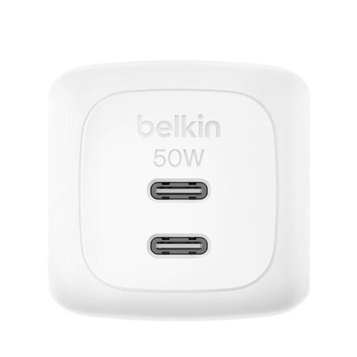 Belkin BoostCharge 50W Dual USB-C PD Wall Charger with PPS - White Mobil Oplader WCH019KQWH