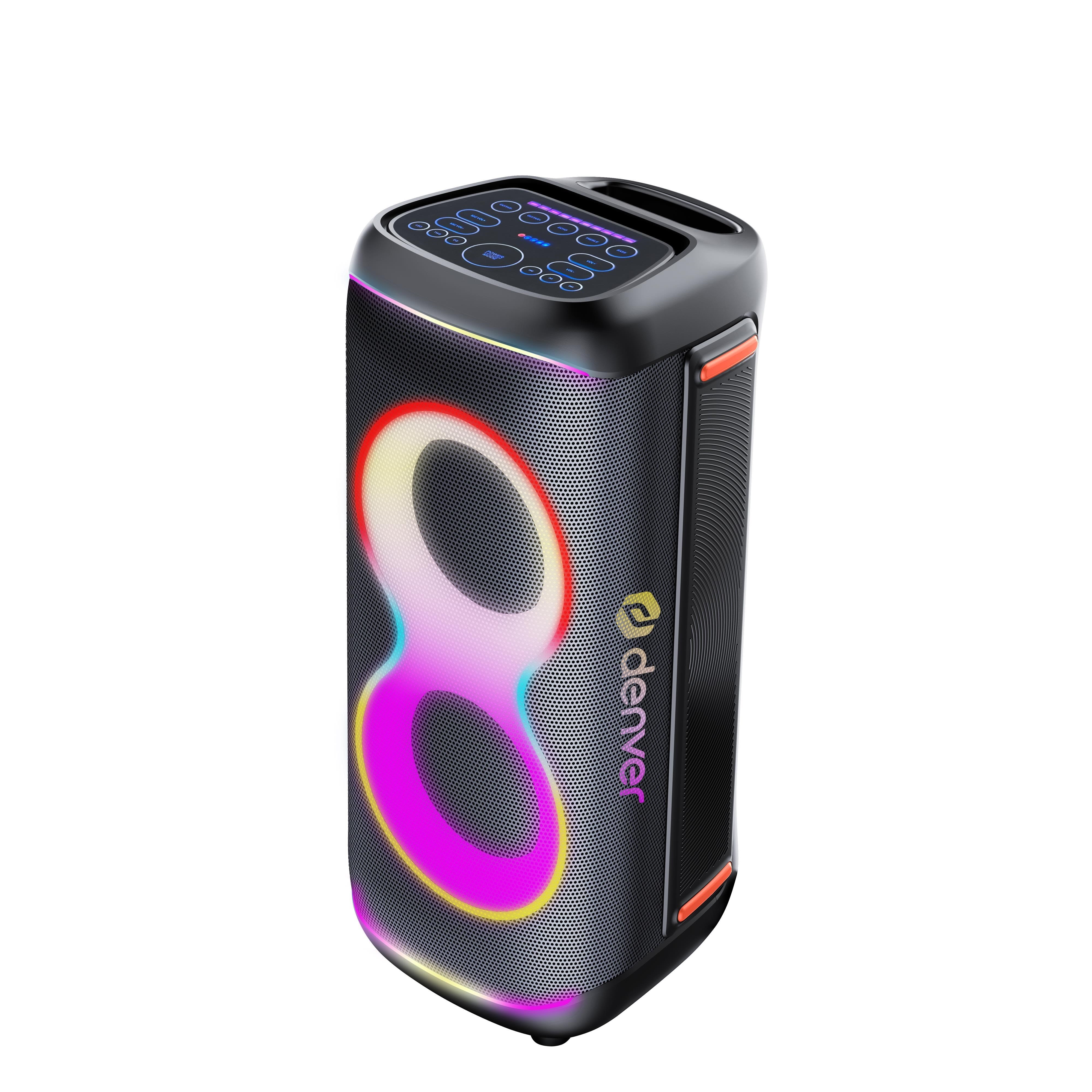 DENVER BPS-370 - Bluetooth Party Speaker with light function & 2 x 6.5" woofers - Black
