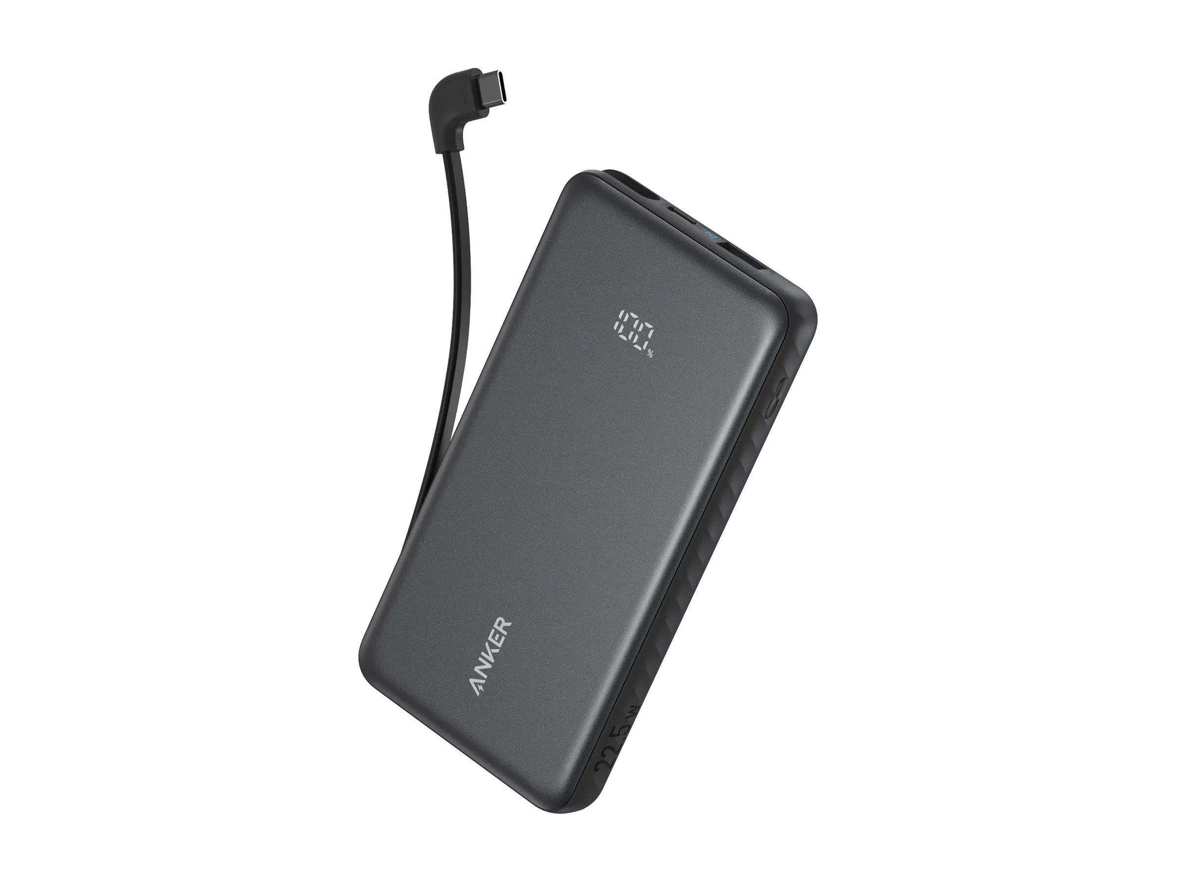 Anker Zolo Power Bank Black 10K 22.5W Built-In USB-C Cable - 10000 mAh Powerbank Sort A110DH11