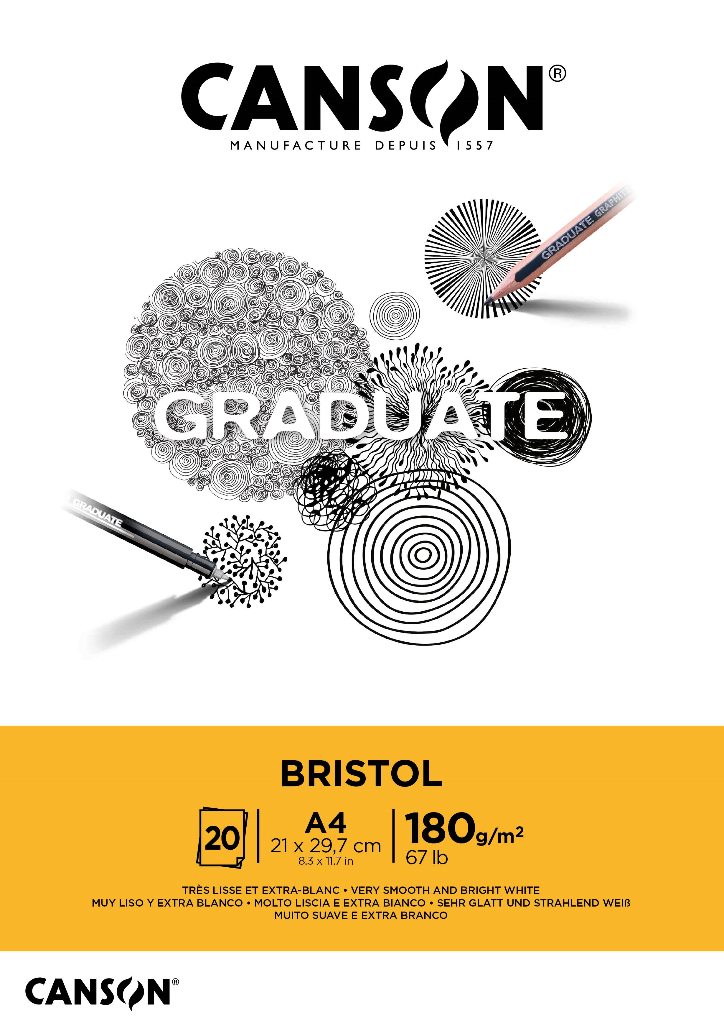 Canson Graduate Bristol A4 180G Pad 20 SH Hobbyartikel 17-400110383