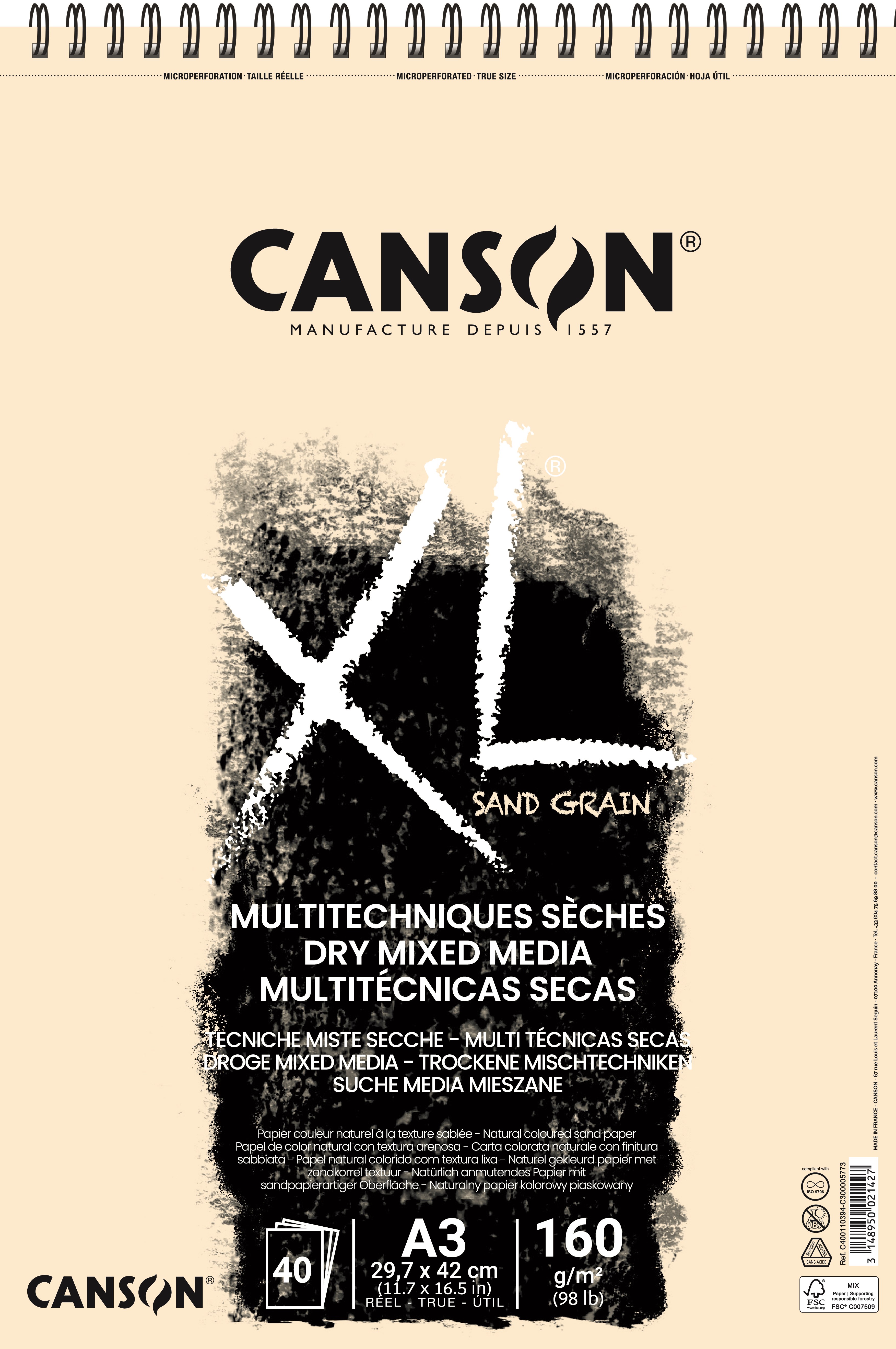 Canson XL Sand Grain A3 160G Natural Spiral 40 SH Hobbyartikel 17-400110394