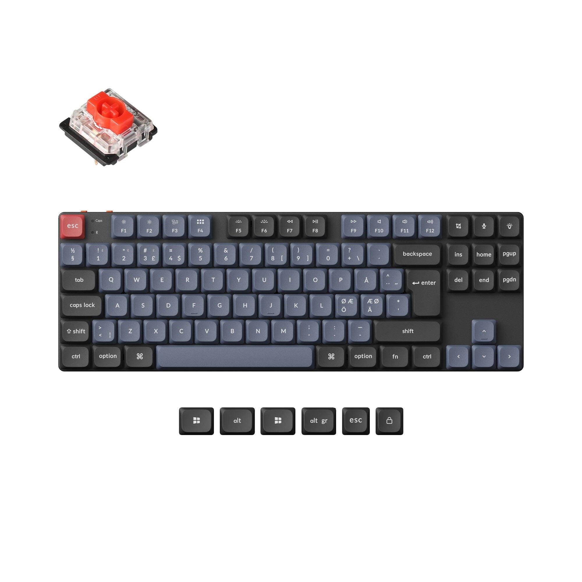 Keychron K1 Pro QMK/VIA Wireless RGB Hot Swap Low Profile Red - Gaming Tastatur - Uden Numpad - Nordisk - Sort