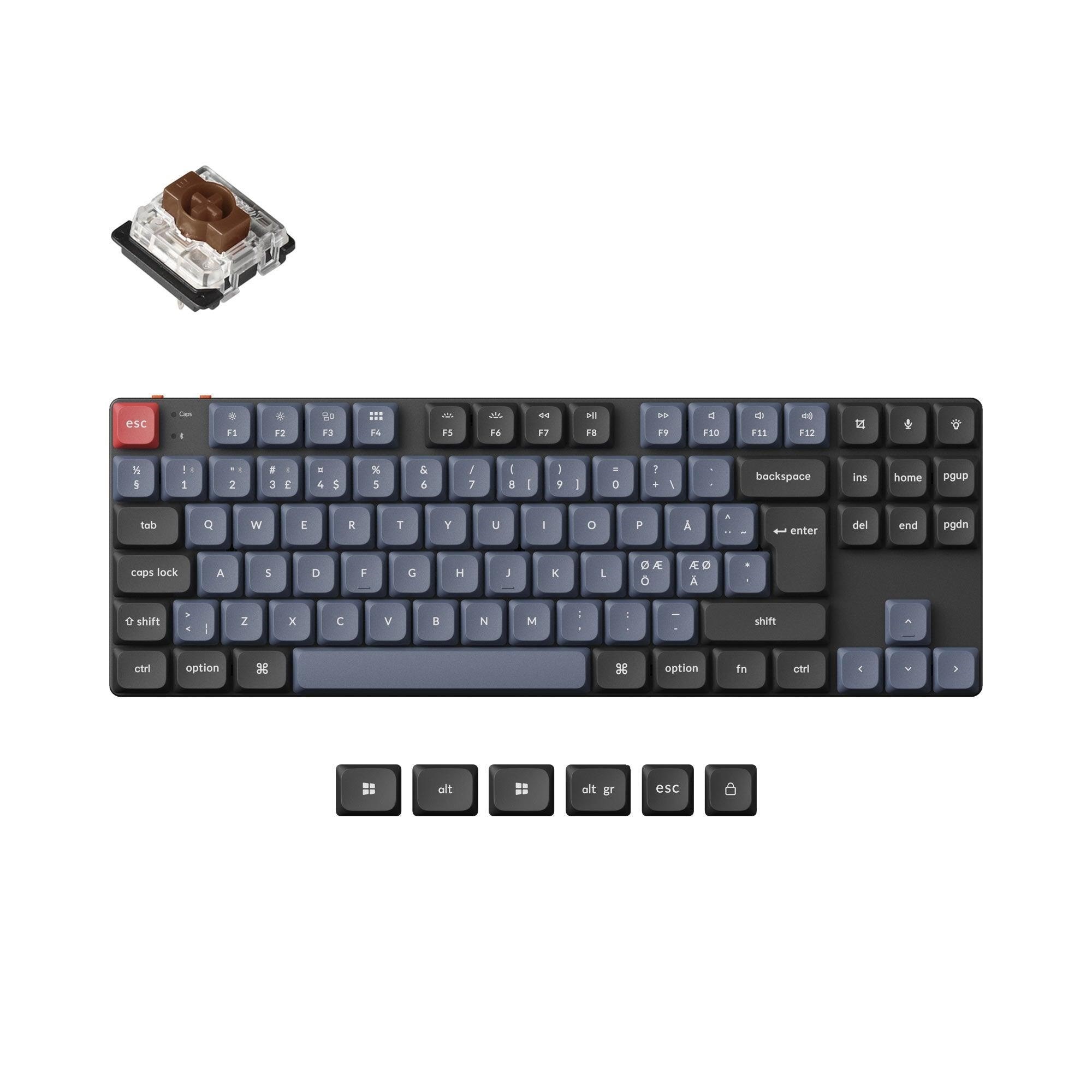 Keychron K1 Pro QMK/VIA Wireless RGB Hot Swap Low Profile Brown - Gaming Tastatur - Uden Numpad - Nordisk - Sort Tastatur K1P-H3P-BO