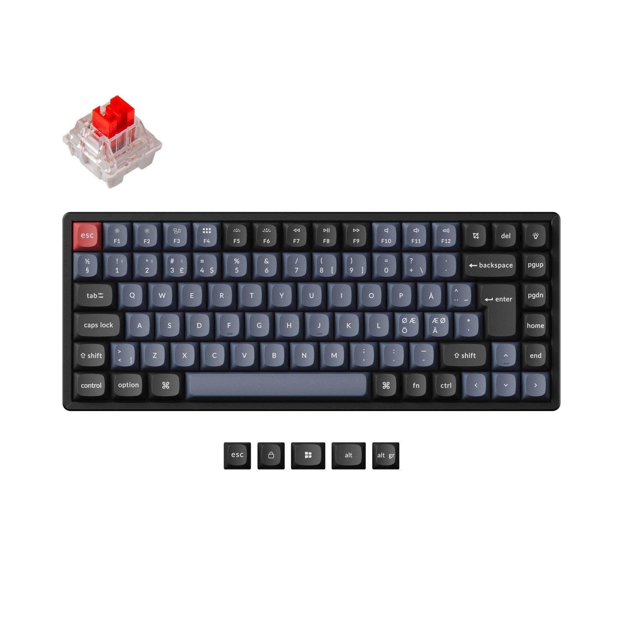 Keychron K2 Pro QMK/VIA Wireless RGB Hot Swap K Pro Red - Gaming Tastatur - Uden Numpad - Nordisk - Sort