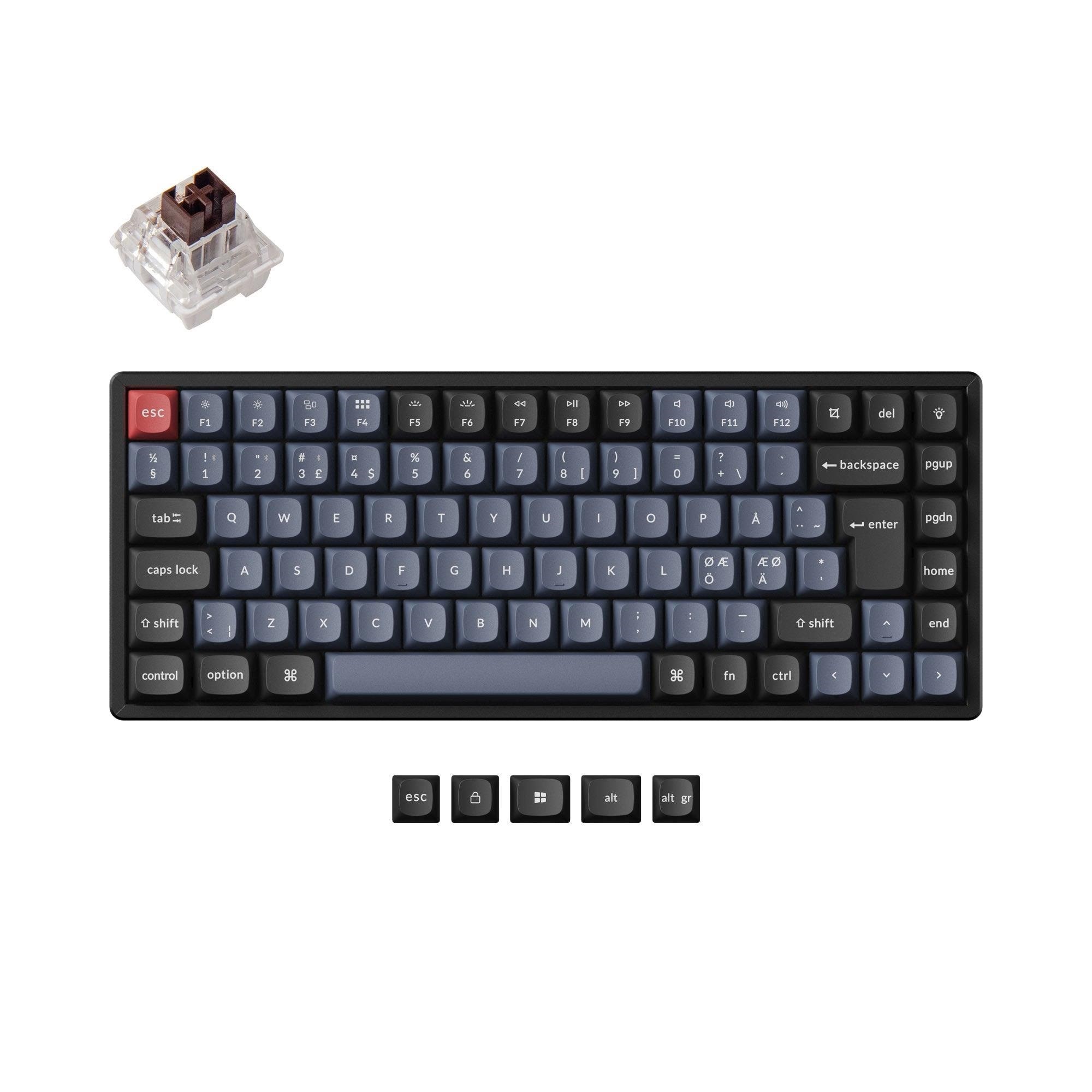 Keychron K2 Pro QMK/VIA Wireless RGB Hot Swap K Pro Brown - Gaming Tastatur - Uden Numpad - Nordisk - Sort Tastatur K2P-J3P-BO